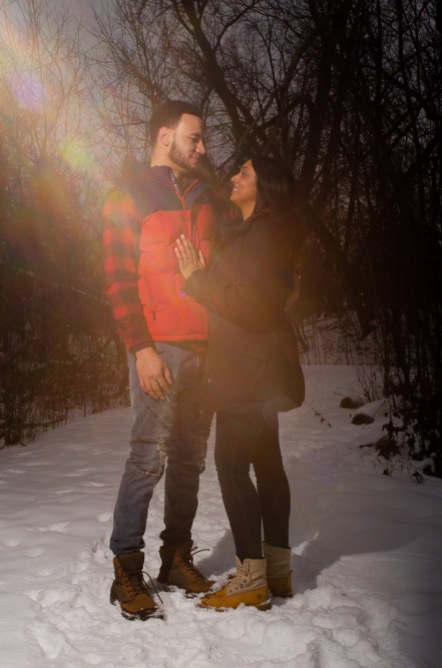 Couple looking into each others eyes in the winter